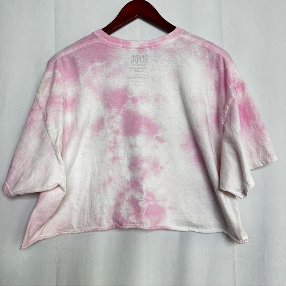 AC/DC Tie Dye Cropped Fly On The Wall Shirt Tour Band Boyfriend Raw Hem Pink - Picture 8 of 10